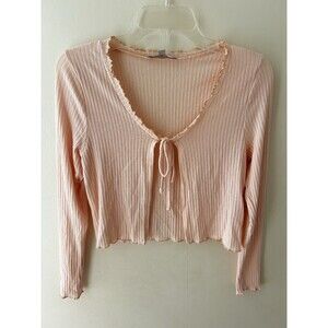 Gaze Women’s S Small Scalloped Knit Front Tie Top Blush Pink Y2K Fairy Coquette